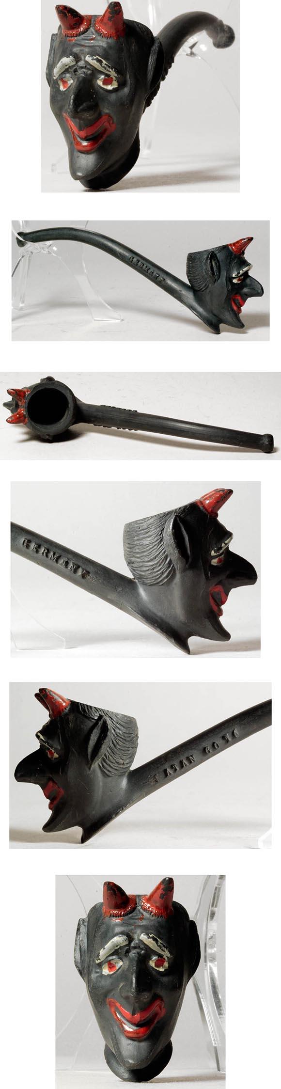 c.1935 Evil Christmas Krampus German Clay Demon Pipe